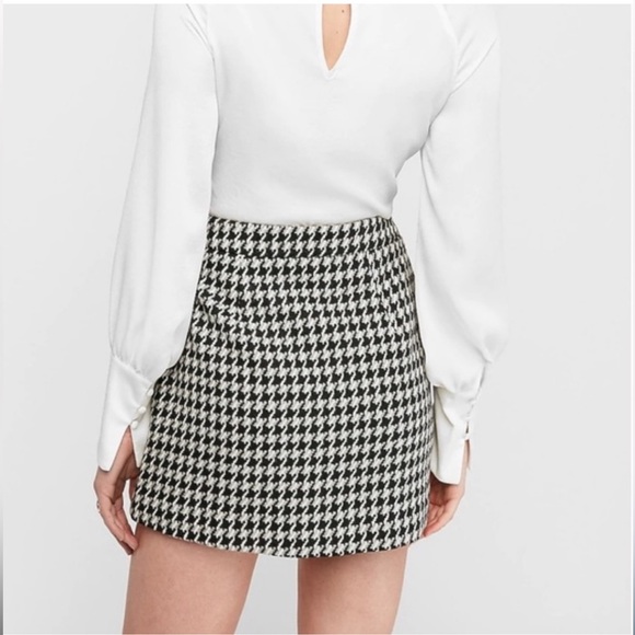 🆕 The Limited Wool Blend Houndstooth Skirt. Black-Tan-Cream-Little Gold. Size 6 - Picture 2 of 8